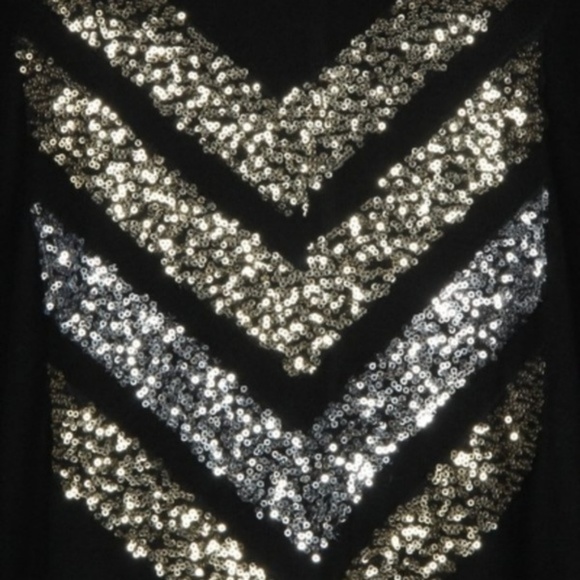 1 LEFT Boutique Black Sequin Chevron Tunic Top - Picture 6 of 7